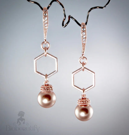 Madeline Rose Gold Pearl Geometric Bridal Jewelry Set