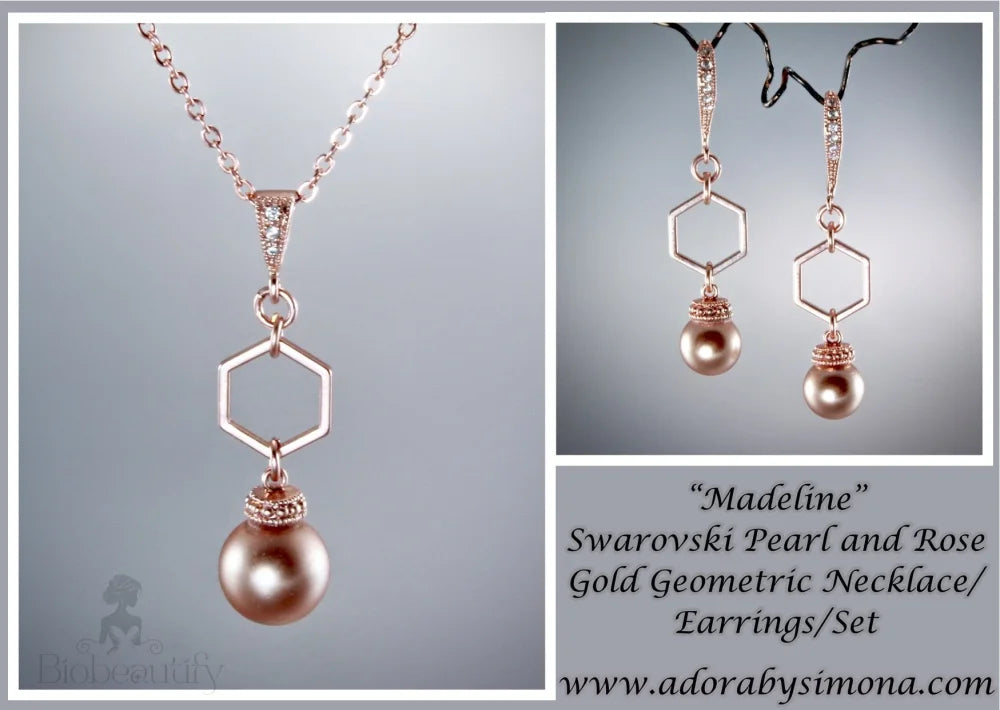 Madeline Rose Gold Pearl Geometric Bridal Jewelry Set