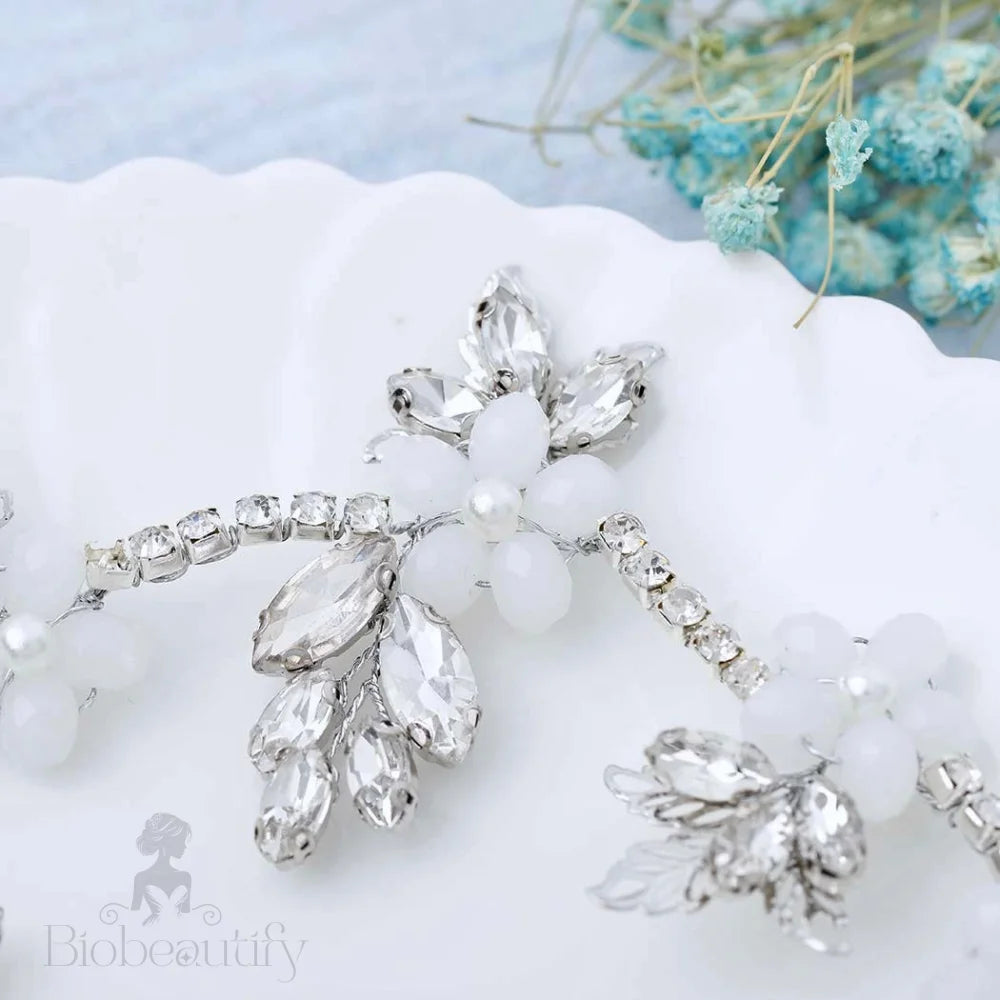 Madelyn Silver Opal Pearl Bridal Headband Vine