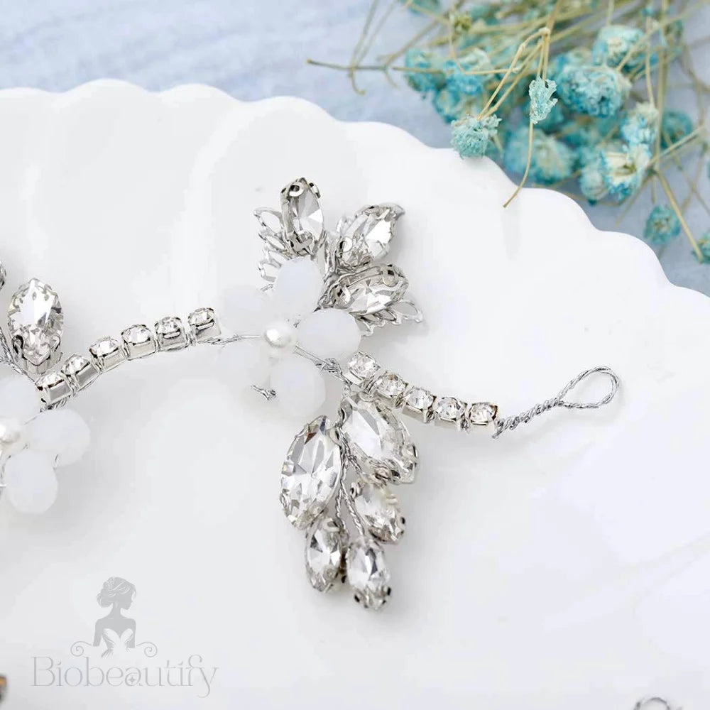 Madelyn Silver Opal Pearl Bridal Headband Vine