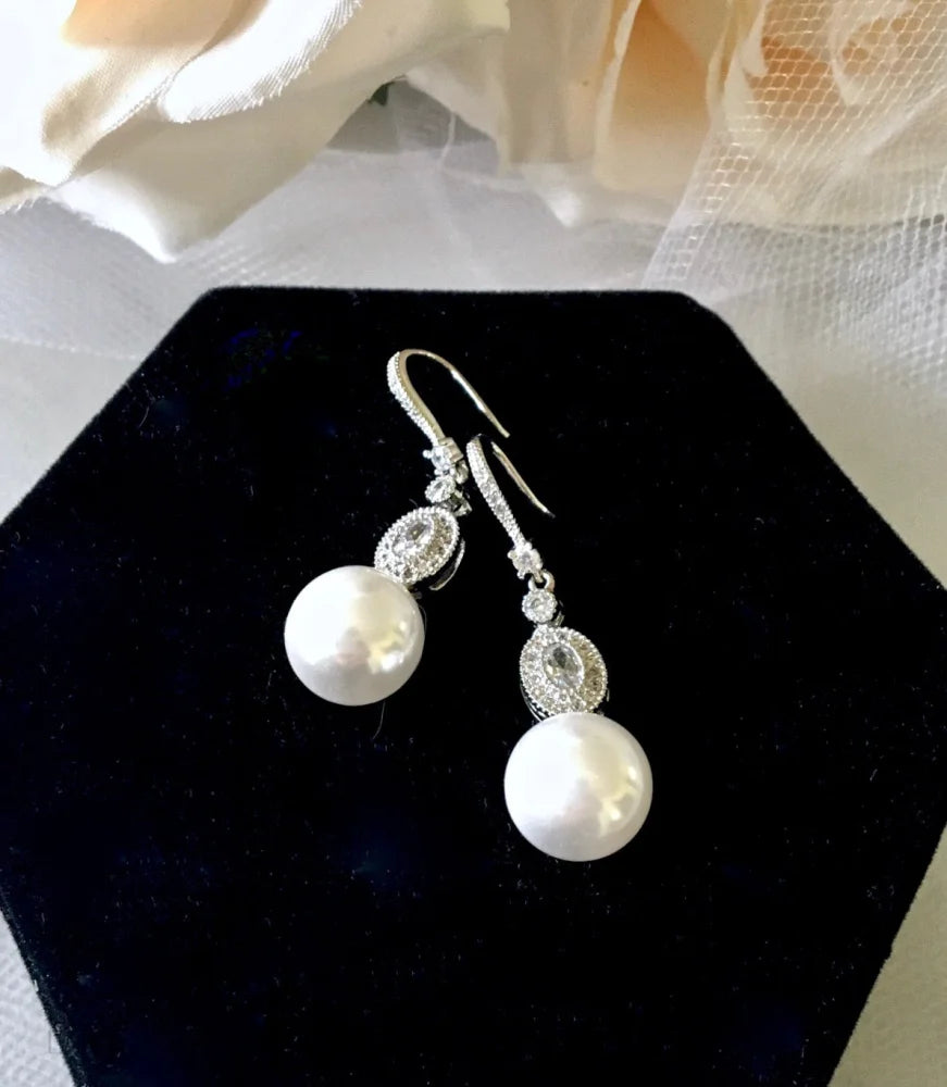 Madelynne Pearl And Cz Bridal Earrings