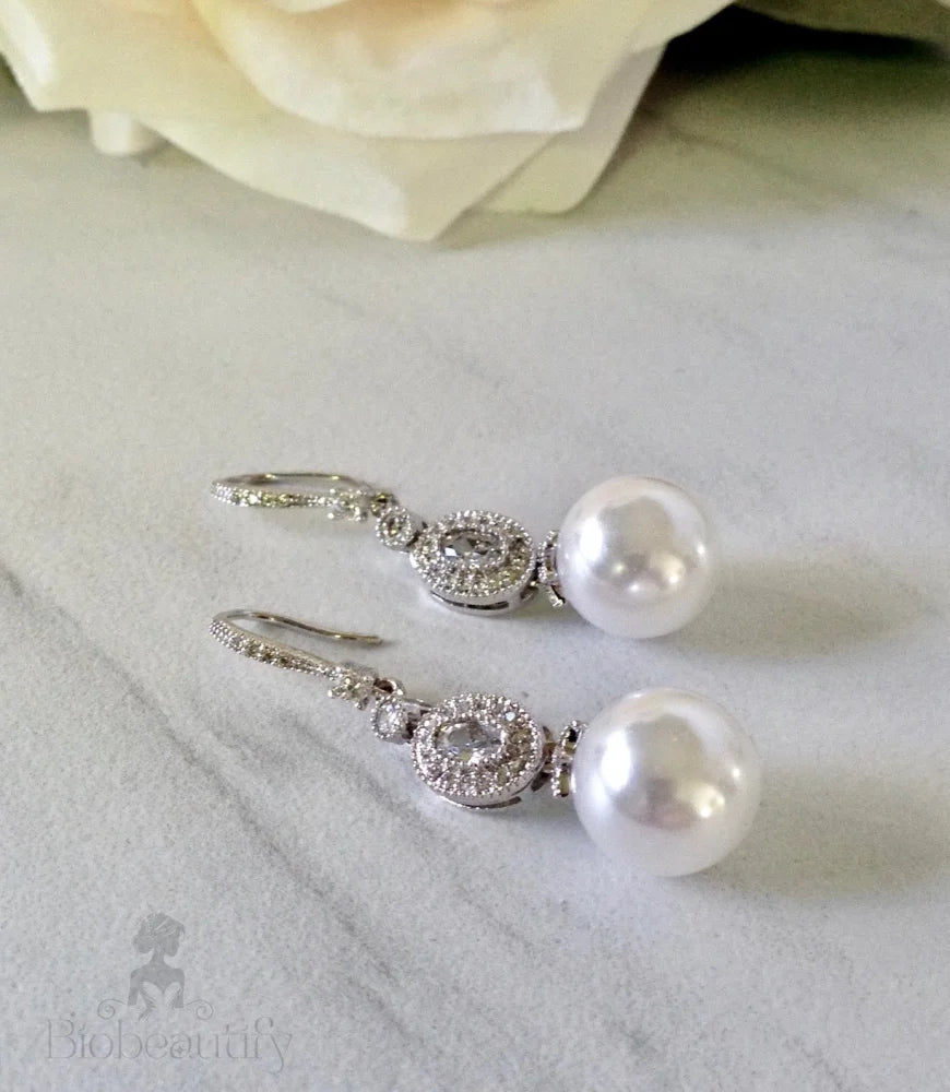 Madelynne Pearl And Cz Bridal Earrings