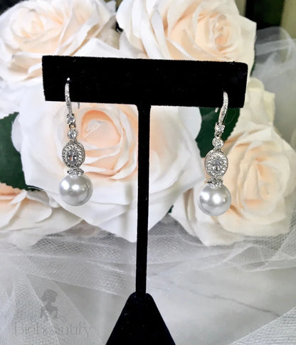 Madelynne Pearl And Cz Bridal Earrings