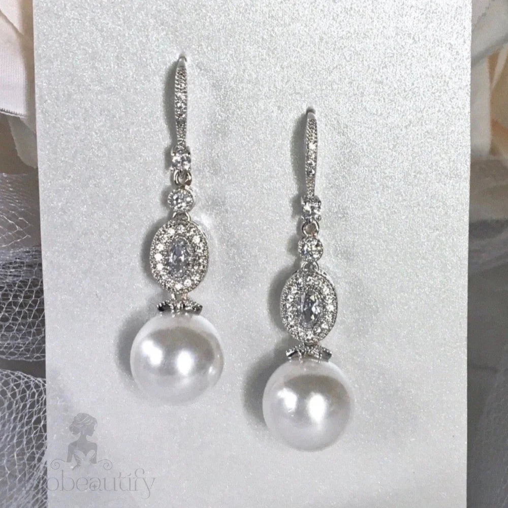 Madelynne Pearl And Cz Bridal Earrings