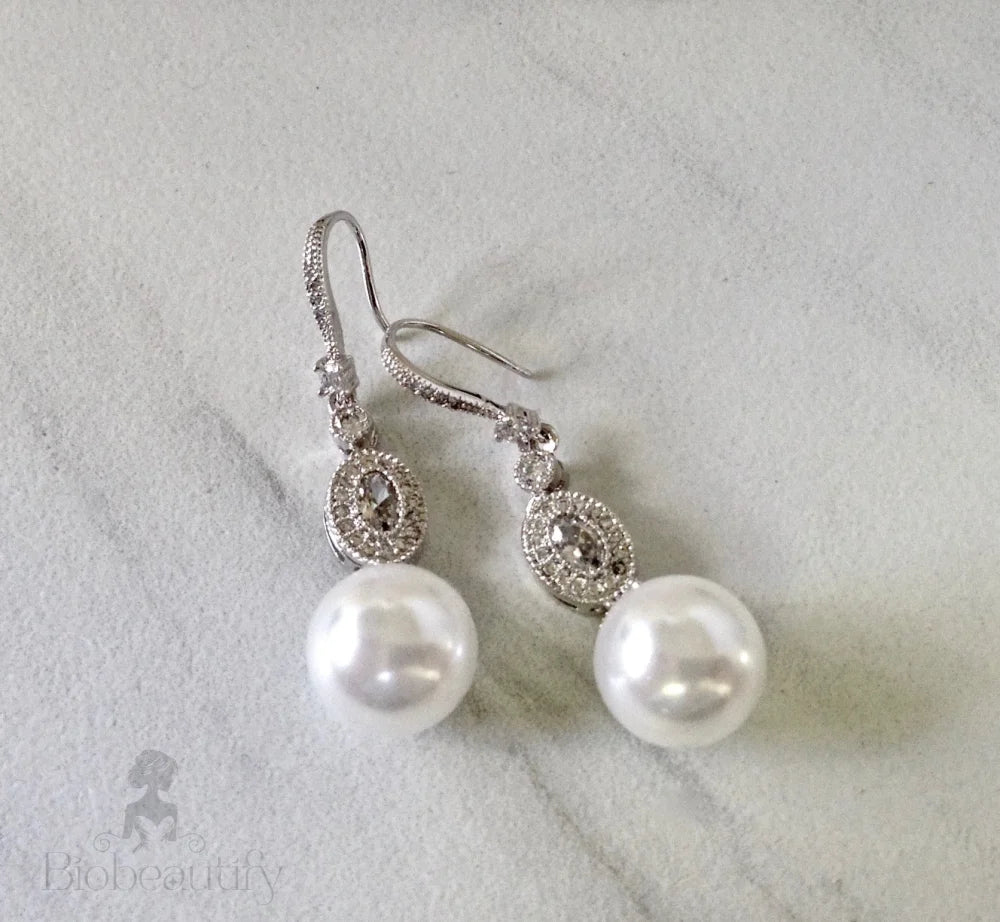 Madelynne Pearl And Cz Bridal Earrings