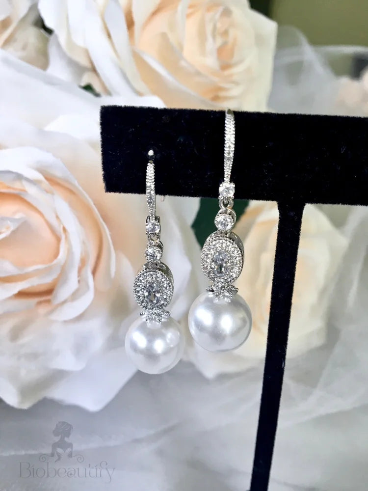 Madelynne Pearl And Cz Bridal Earrings