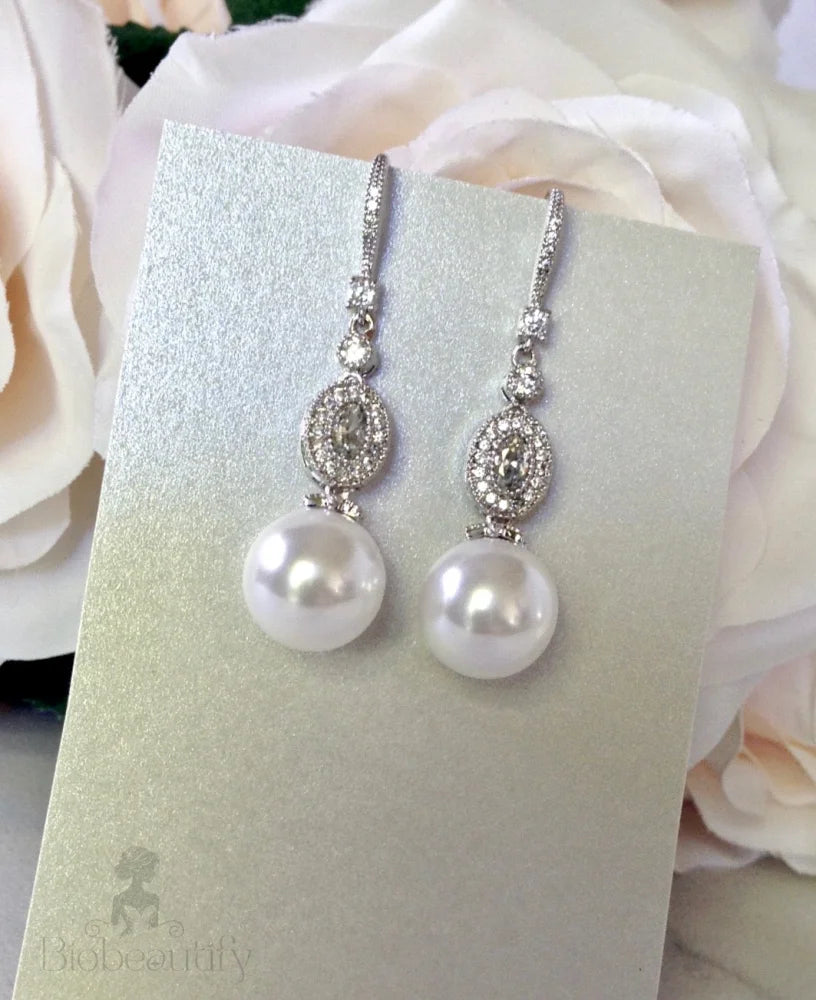 Madelynne Pearl And Cz Bridal Earrings