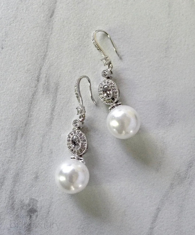 Madelynne Pearl And Cz Bridal Earrings