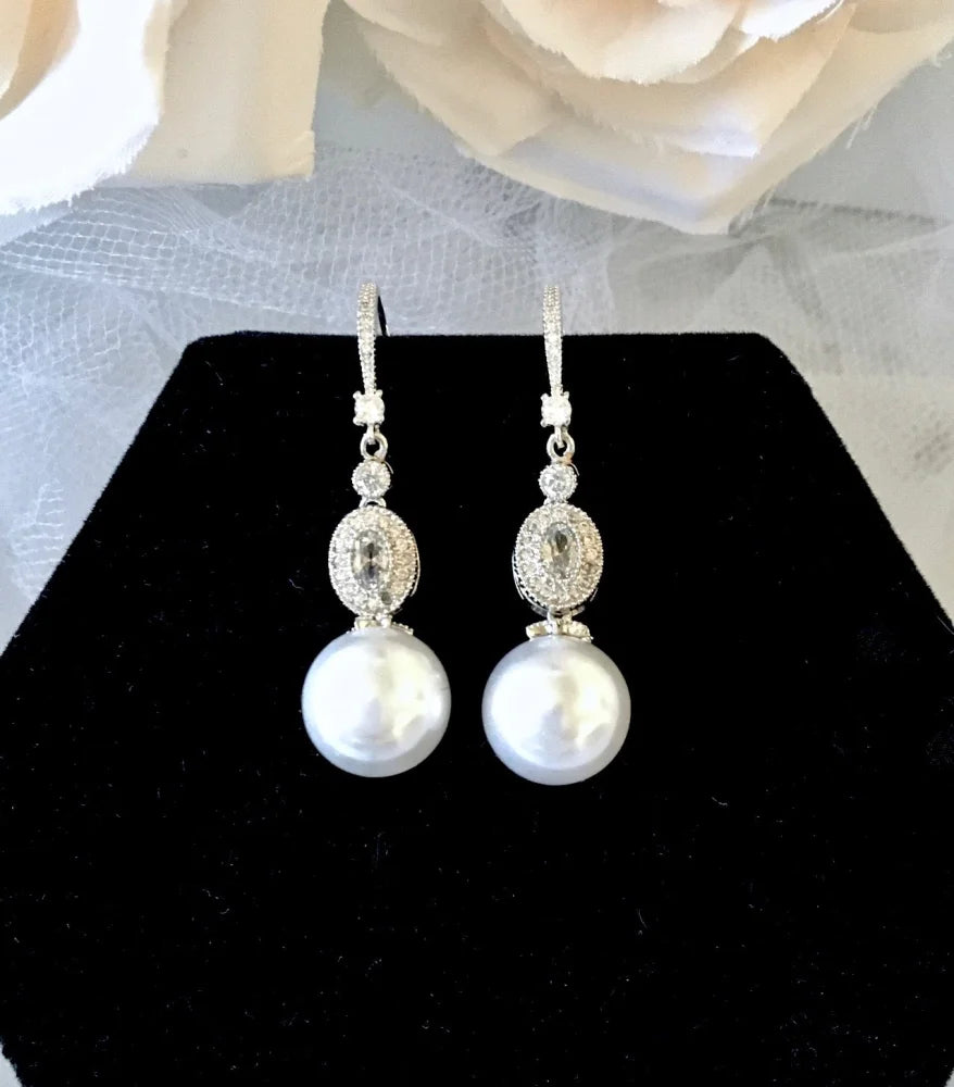 Madelynne Pearl And Cz Bridal Earrings