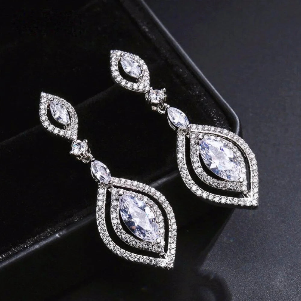 Mae Silver Cz Bridal Earrings