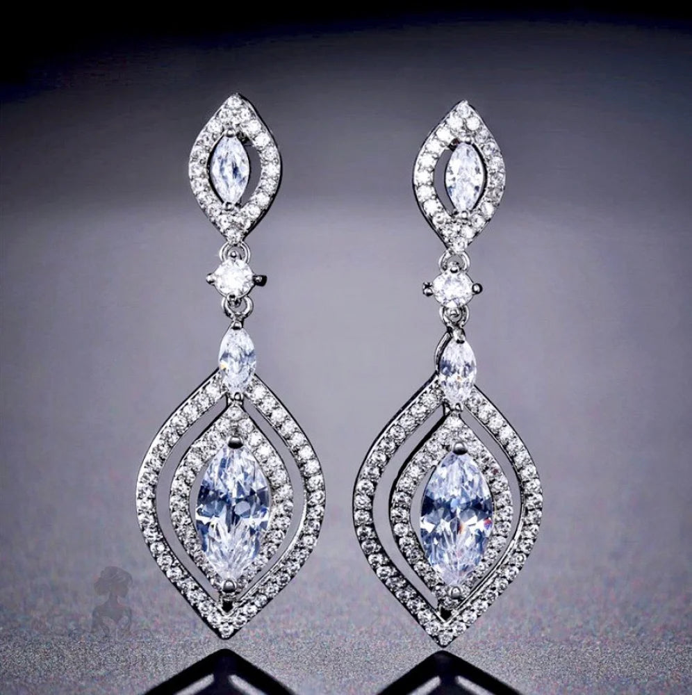 Mae Silver Cz Bridal Earrings