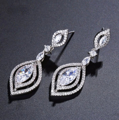 Mae Silver Cz Bridal Earrings