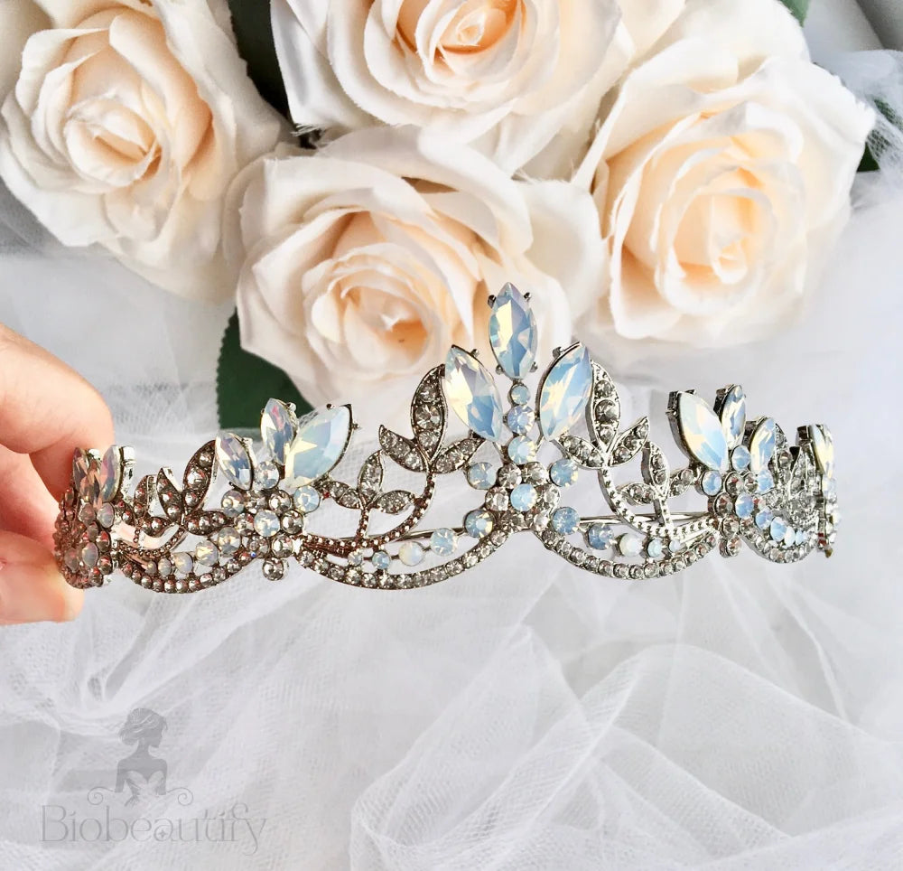 Maelynn Opal Bridal Tiara Silver Rose Gold Options