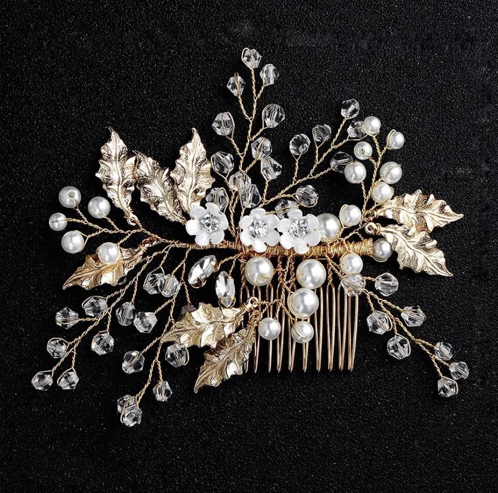 Magda Gold Pearl Crystal Bridal Hair Comb