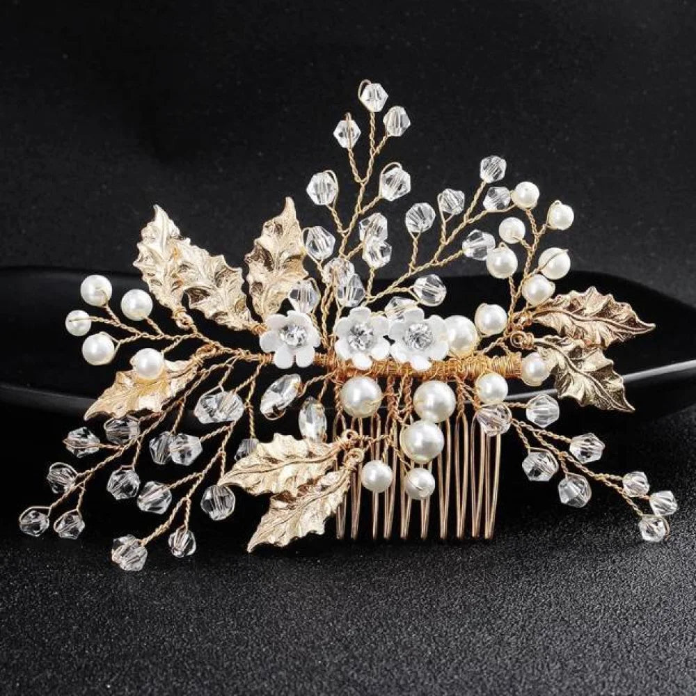 Magda Gold Pearl Crystal Bridal Hair Comb