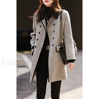 Maillard Girl Preppy Style Woolen Suit Overcoats Gray / M