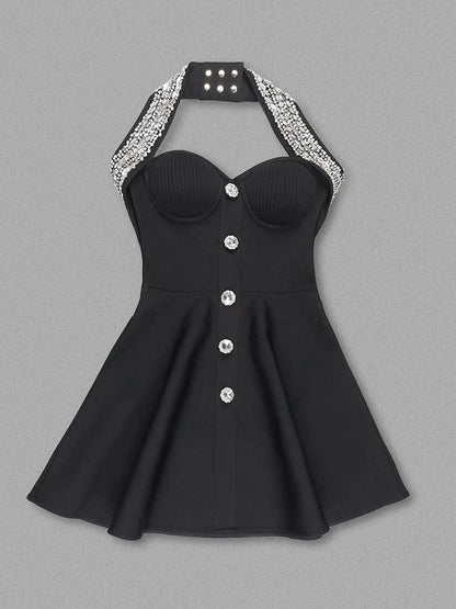 Gabriella Halter Bandage Dress With Rhinestone Detail