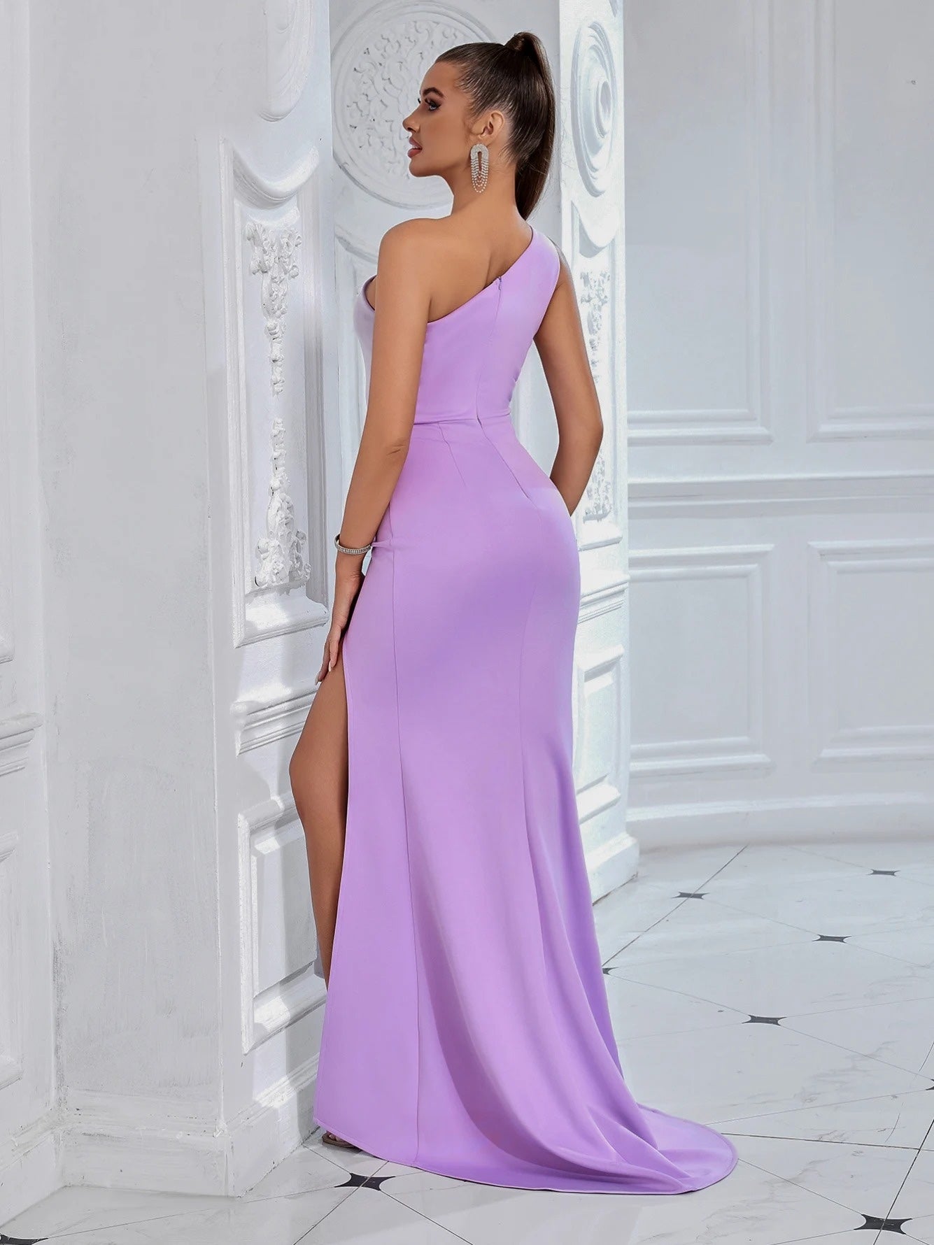 Gemma One Shoulder Cut Out Gown Dress Purple / S