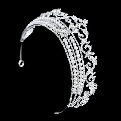 Malina Pearl Crystal Bridal Tiara Silver Gold Options