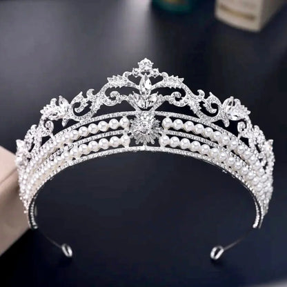 Malina Pearl Crystal Bridal Tiara Silver Gold Options