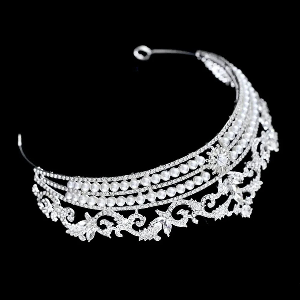 Malina Pearl Crystal Bridal Tiara Silver Gold Options