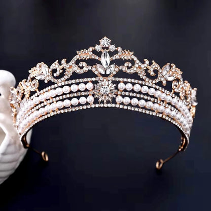 Wedding Hair Accessories - Pearl and Crystal Bridal Tiara - Available in Silver and Gold