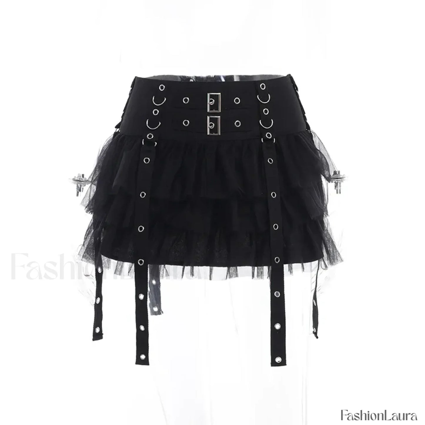 Mall Goth Black Pleated Mini Skirt with Chain for Women Black / S