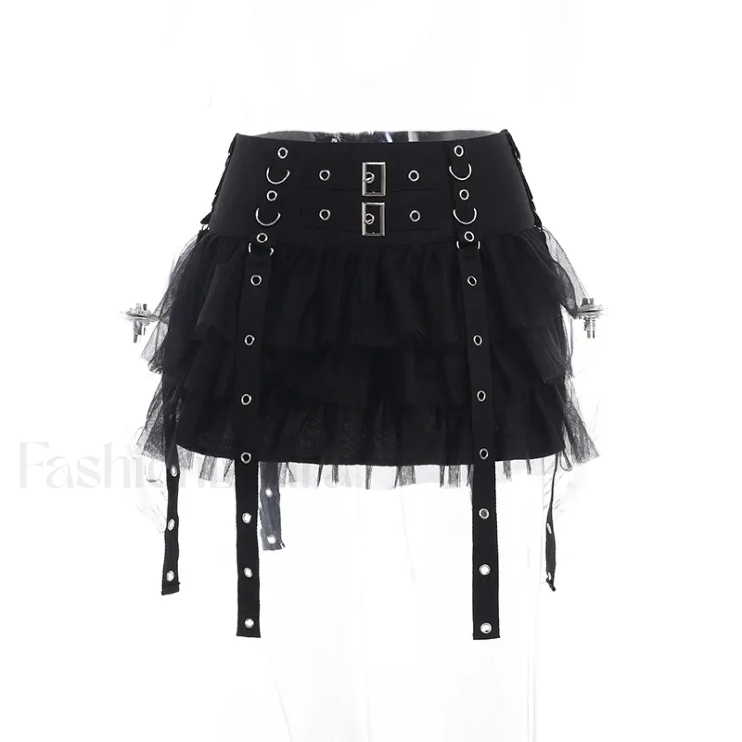 Mall Goth Black Pleated Mini Skirt with Chain for Women Black / S