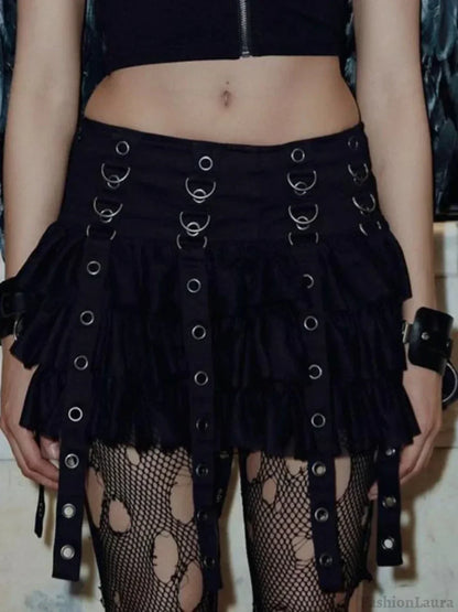 Mall Goth Black Pleated Mini with Chain Women’s High Waisted Tennis Fairy Grunge Aesthetic E Girl Skirt
