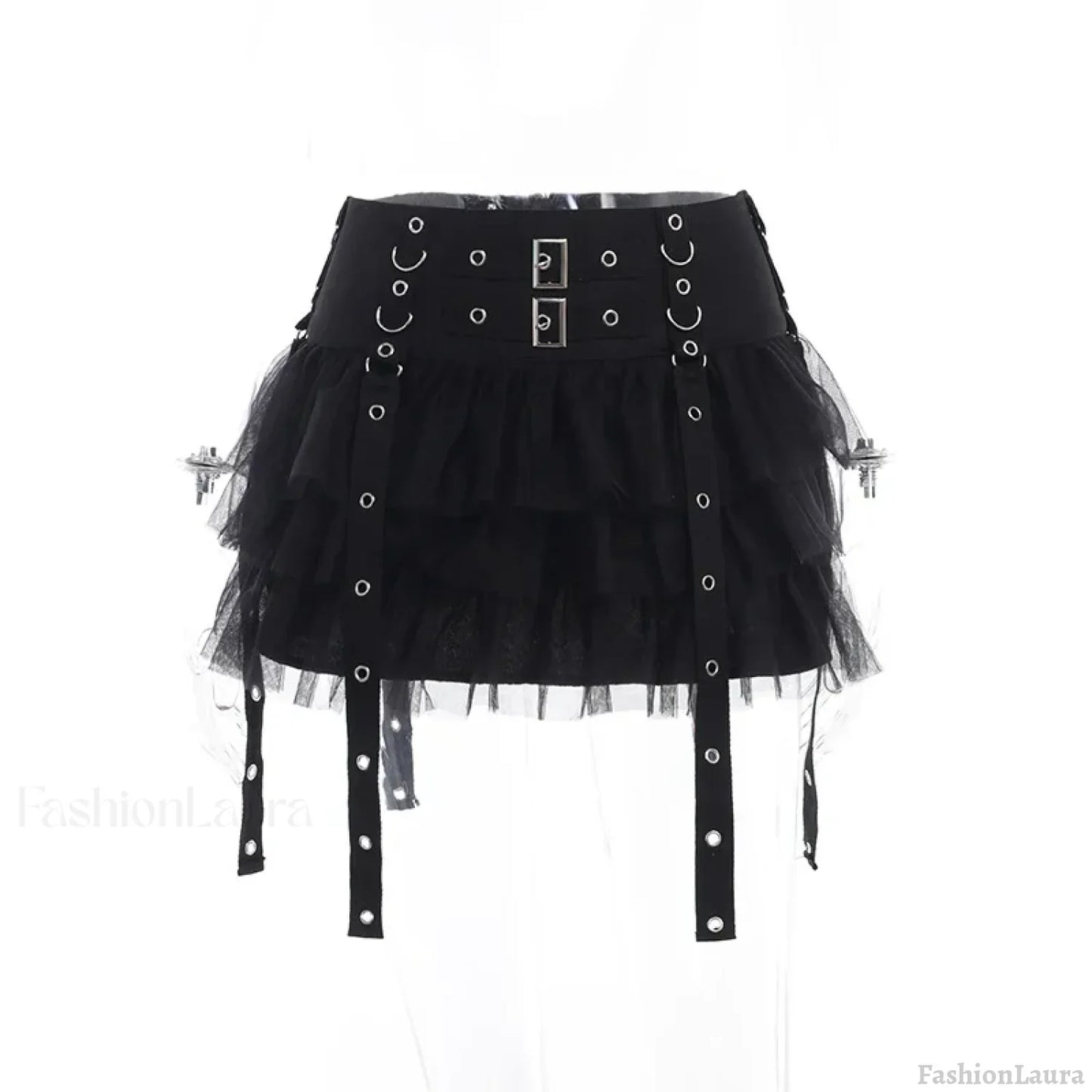 Mall Goth Black Pleated Mini with Chain Women’s High Waisted Tennis Fairy Grunge Aesthetic E Girl Skirt Black / S