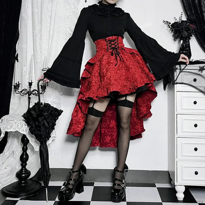 Mall Goth High Waist Swallowtail Women’s SteamVintage Lace Up Asymmetrical High Low Skirt