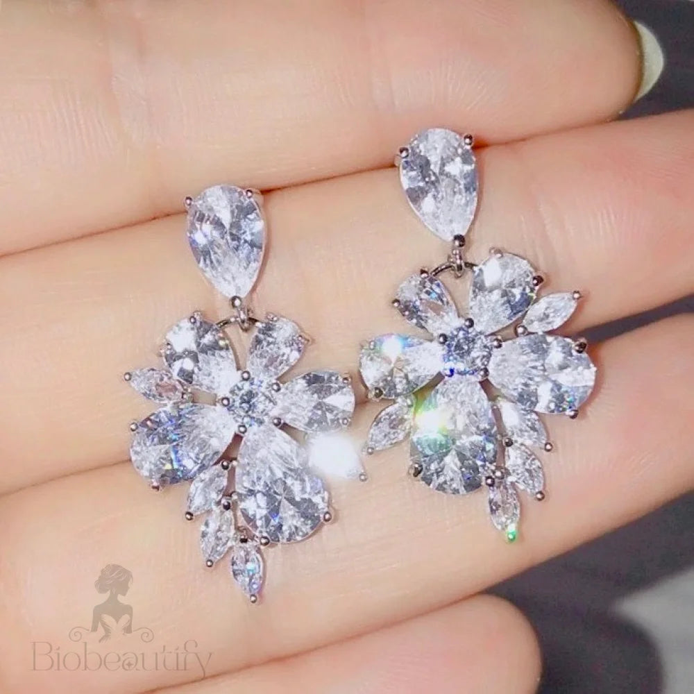 Mallory Silver Cz Bridal Earrings