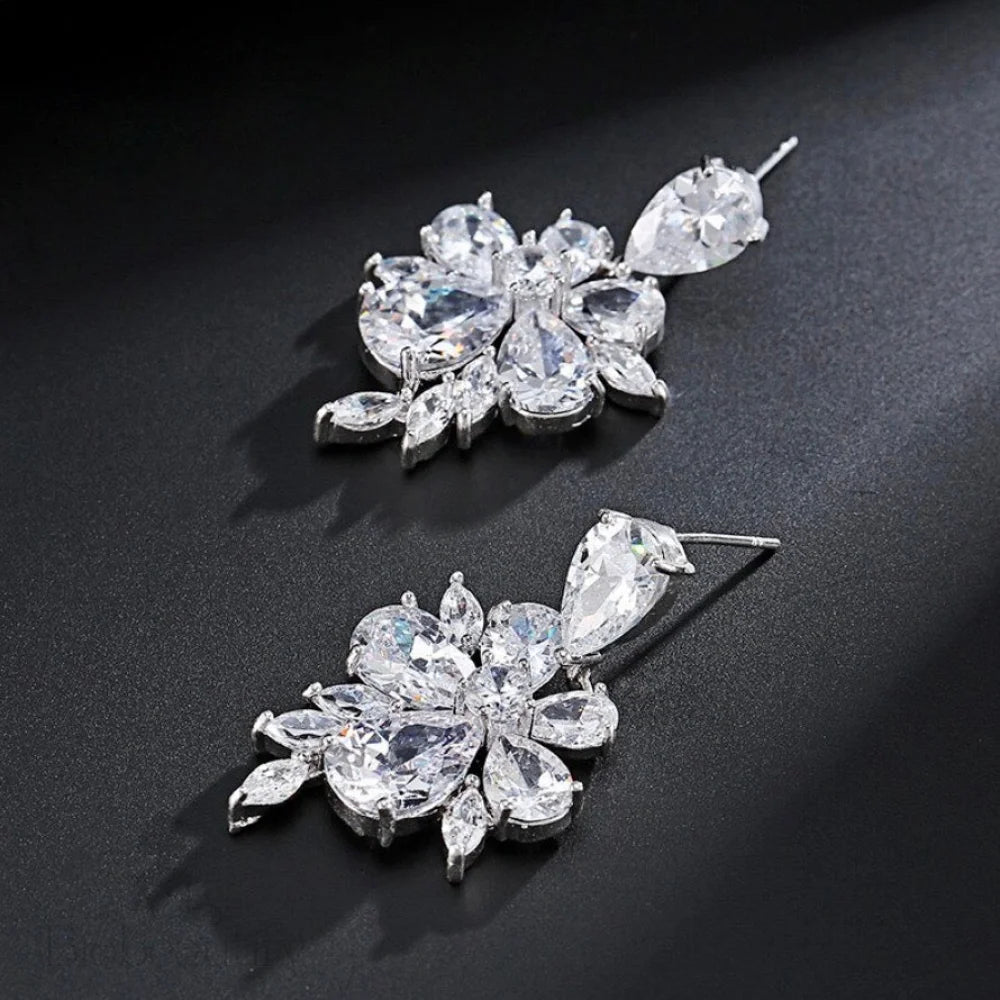 Mallory Silver Cz Bridal Earrings