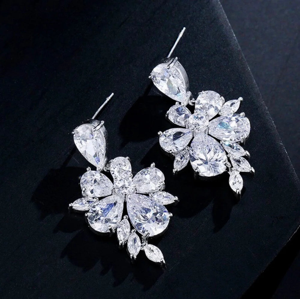 Mallory Silver Cz Bridal Earrings