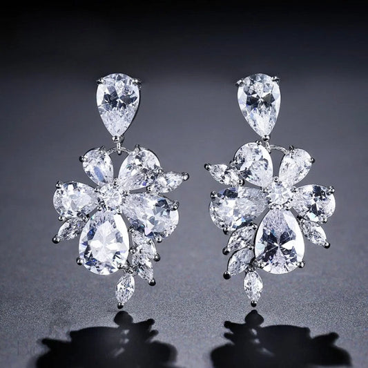 Mallory Silver Cz Bridal Earrings