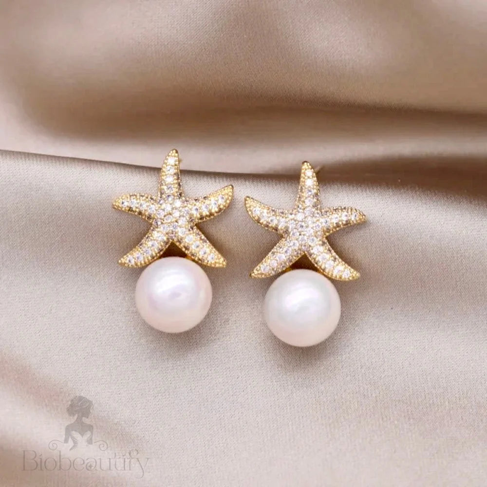 Marbella Pearl Crystal Sea Star Bridal Earrings With Pearls - Gold