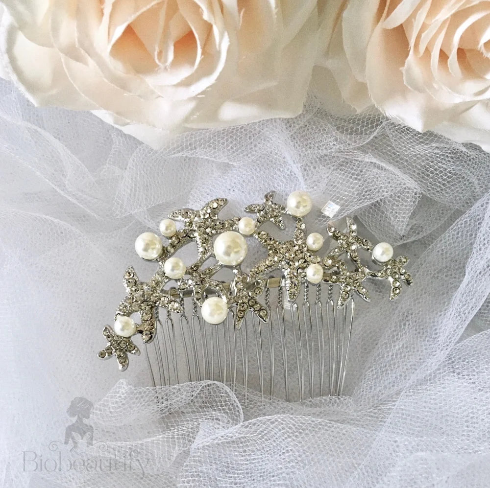 Marbella Sea Star Bridal Hair Comb With Pearls And Crystals