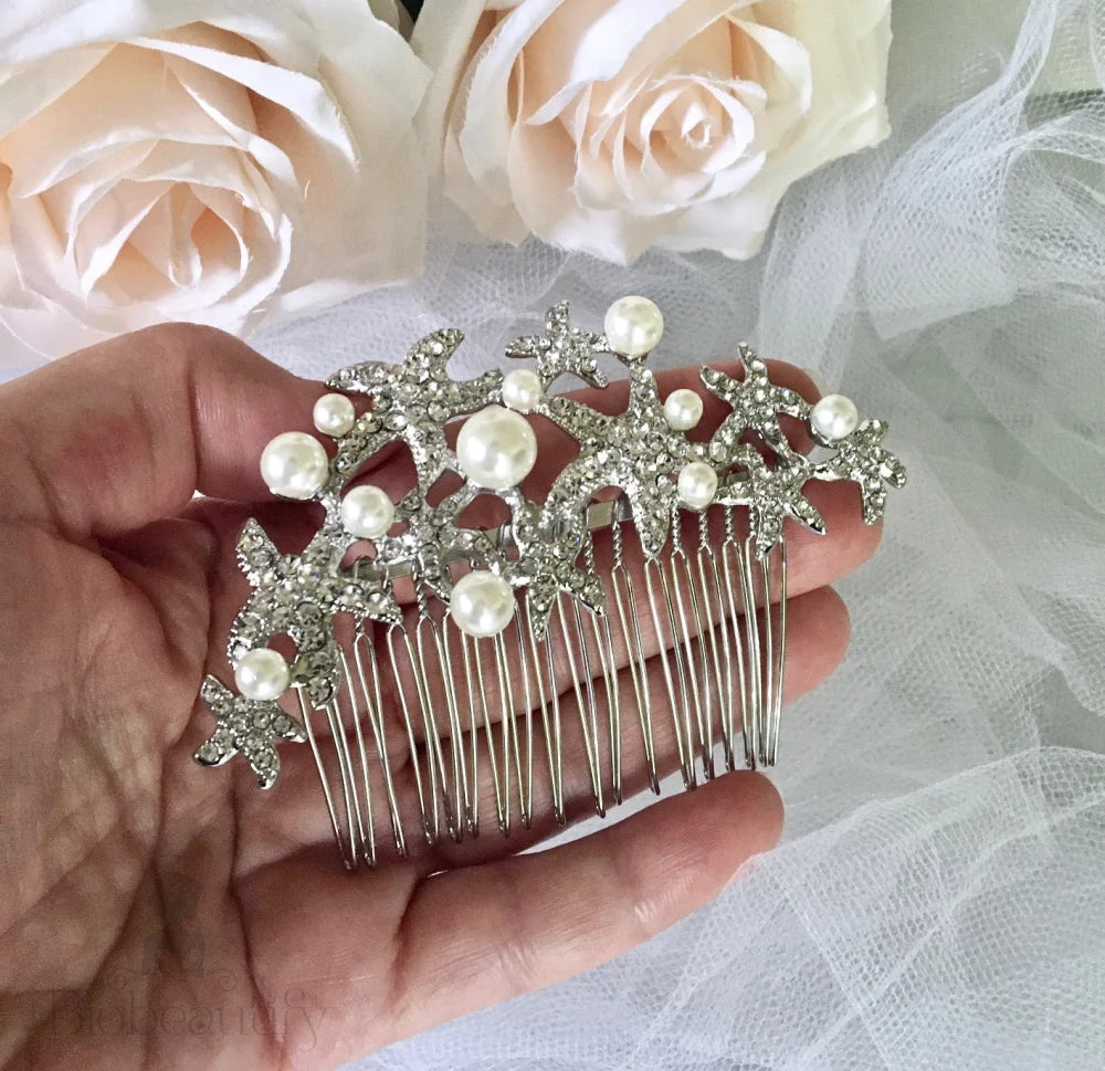 Marbella Sea Star Bridal Hair Comb With Pearls And Crystals