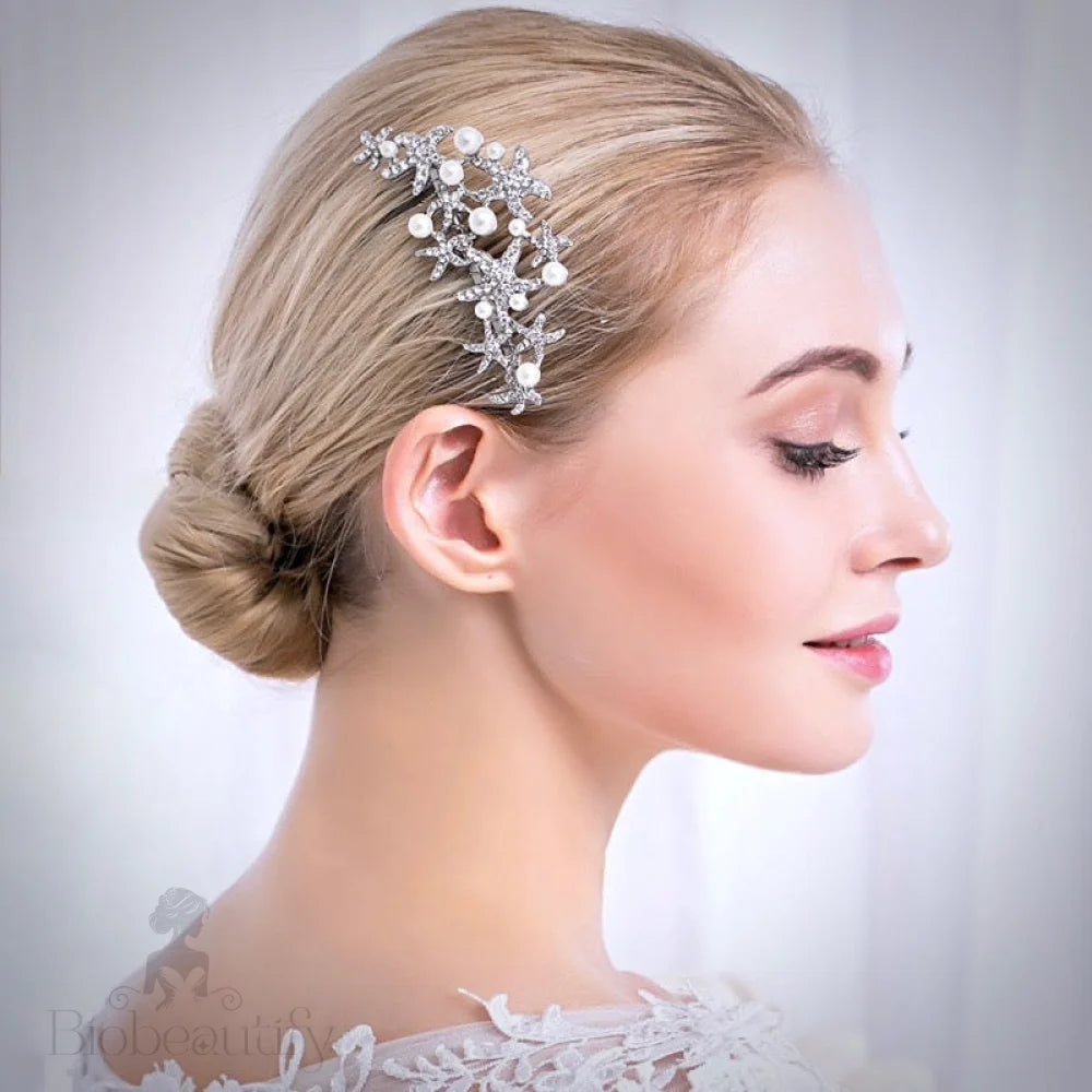 Marbella Sea Star Bridal Hair Comb With Pearls And Crystals