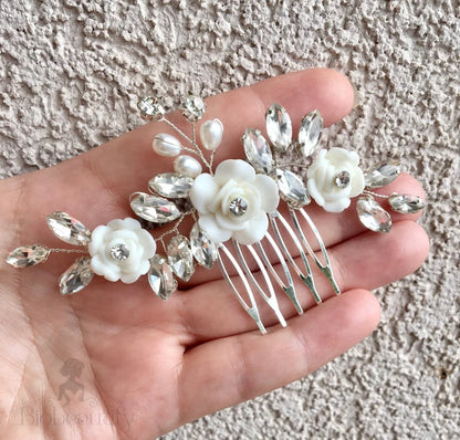 Maren Ceramic Flower Small Bridal Hair Accessory