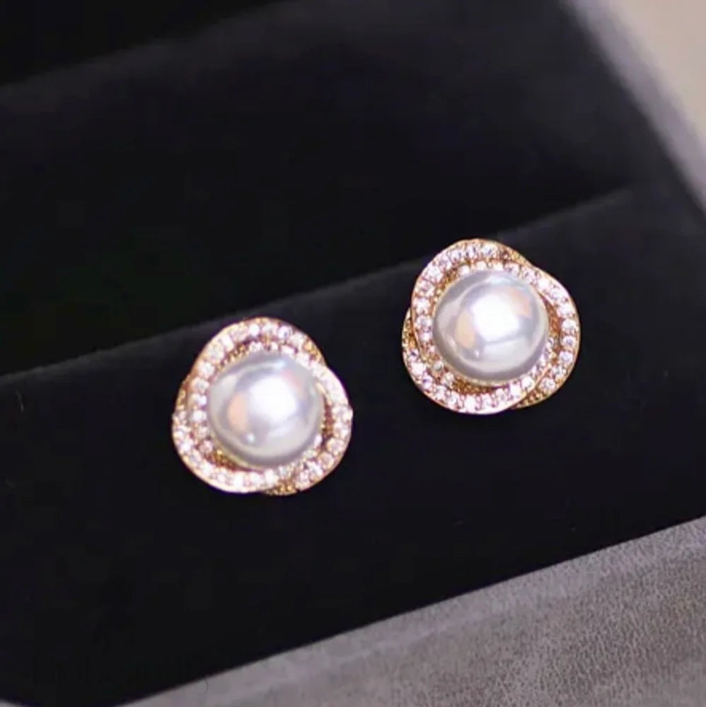 Margaux Pearl And Cubic Zirconia Wedding Earrings In Silver Gold