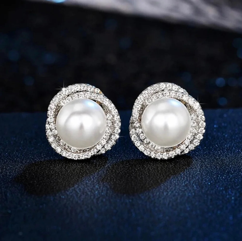 Margaux Pearl And Cubic Zirconia Wedding Earrings In Silver Gold