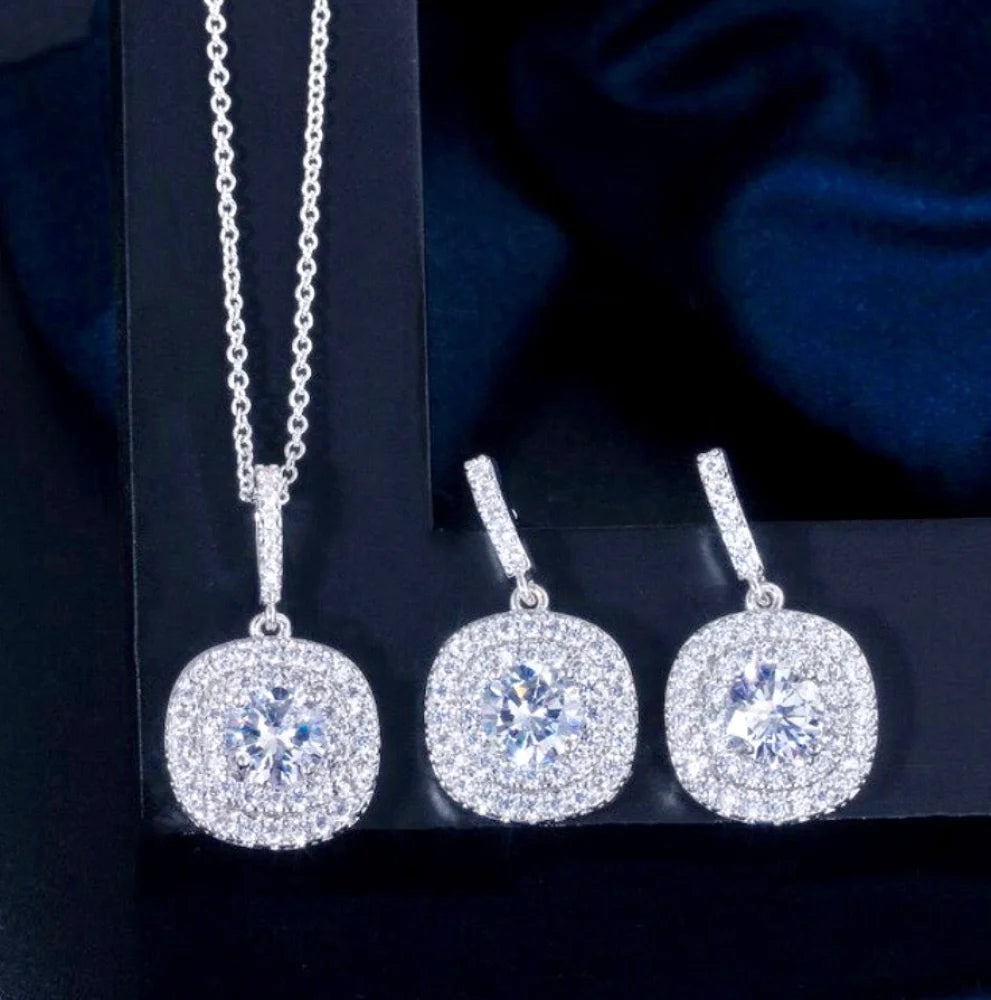 Margot Silver Cubic Zirconia Three-Piece Bridal Jewelry Set