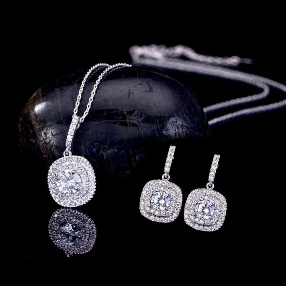 Wedding Jewelry - Silver Cubic Zirconia Bridal Three-Piece Jewelry Set