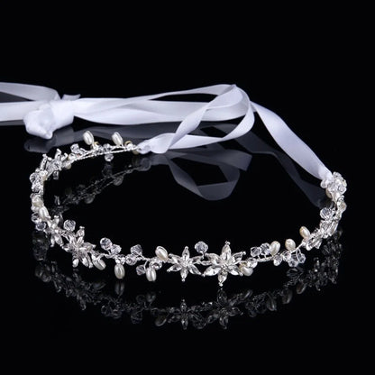 Marianne Crystal Pearl Bridal Headband Gold Silver Options