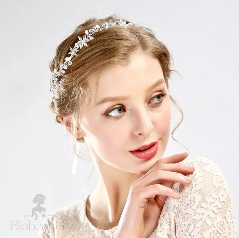 Marianne Crystal Pearl Bridal Headband Gold Silver Options