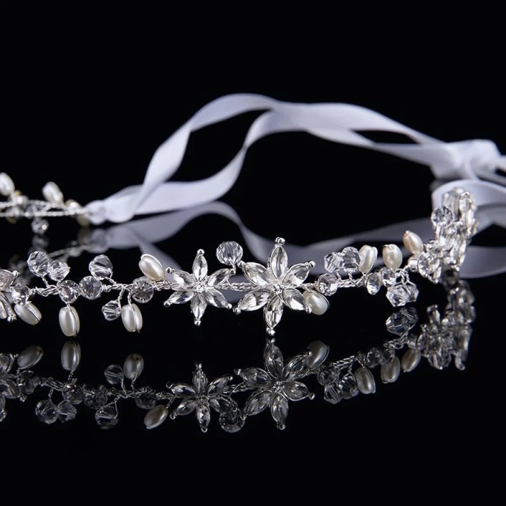 Marianne Crystal Pearl Bridal Headband Gold Silver Options