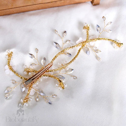 Marigold Gold Ceramic Floral Hair Clip For Brides