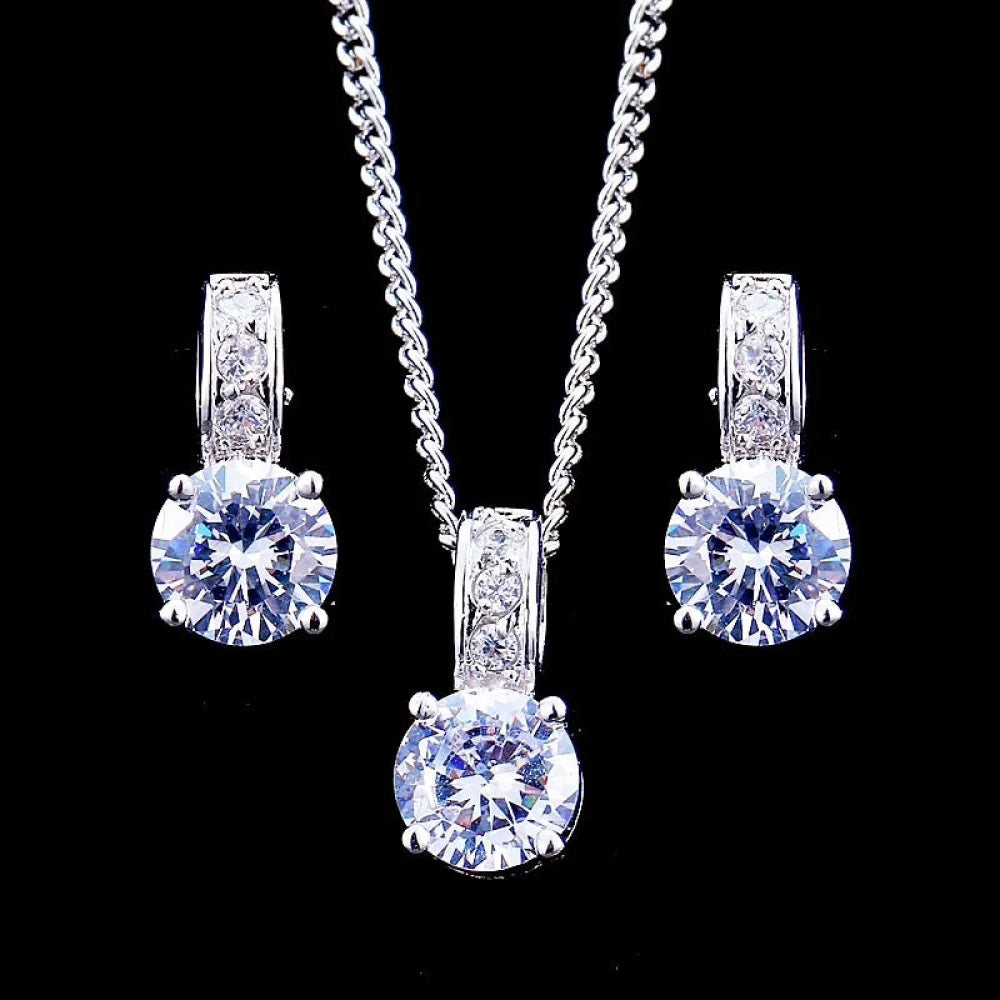 Wedding Jewelry - Silver Cubic Zirconia Bridal Jewelry Set