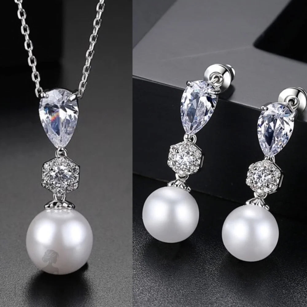 Marissa Pearl Cubic Zirconia Bridal Jewelry Set